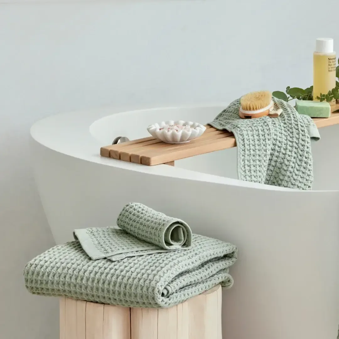 Salbeigrünes Onsen Handtuch-Set in Waffelstruktur – Bild 3